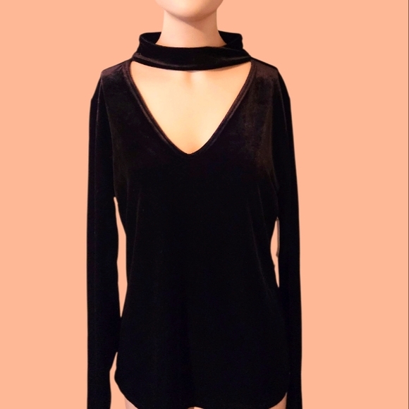 NWt Tahari Mirah Knit Black Velvet Choker Top - Picture 1 of 6